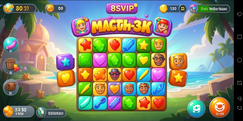 Screenshot utama 8SVIP menampilkan aksi seru permainan Match-3.