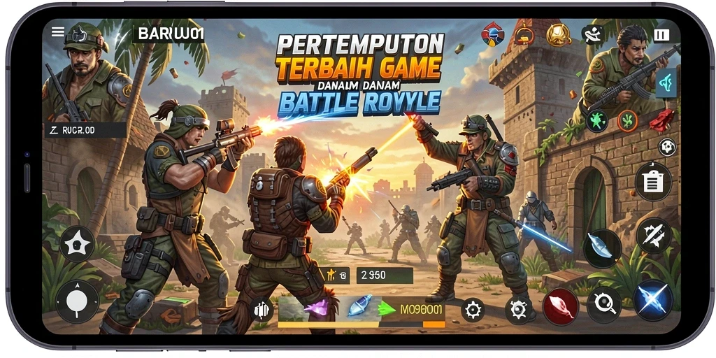 Screenshot gameplay BARU01 yang menunjukkan serunya pertempuran Battle Royale.