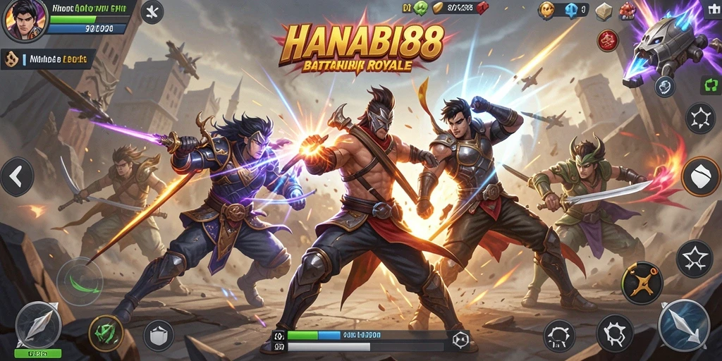 Tampilan gameplay seru di HANABI88 dengan pertempuran intens.