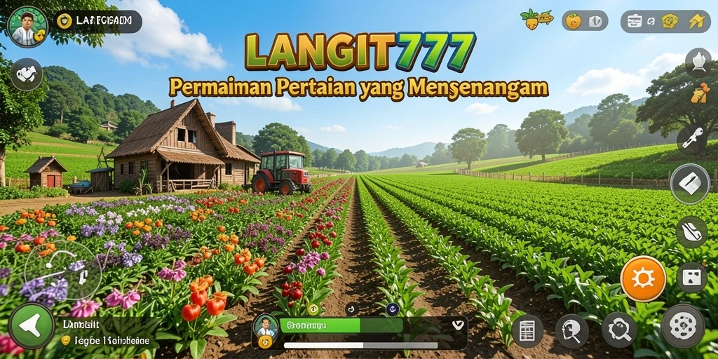 Tampilan utama gameplay LANGIT777 dengan lahan pertanian yang hijau.