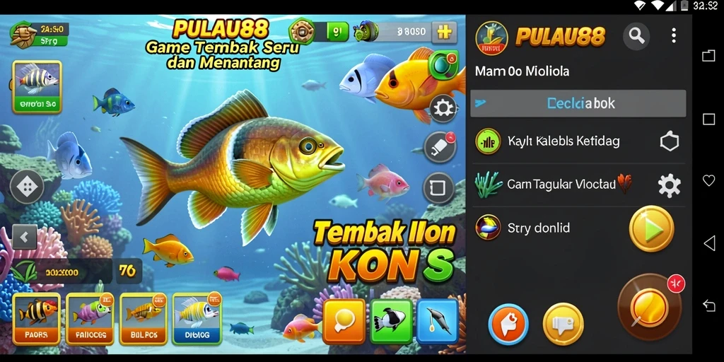 Screenshot gameplay PULAU88 menampilkan pertempuran Tembak Ikan yang seru.